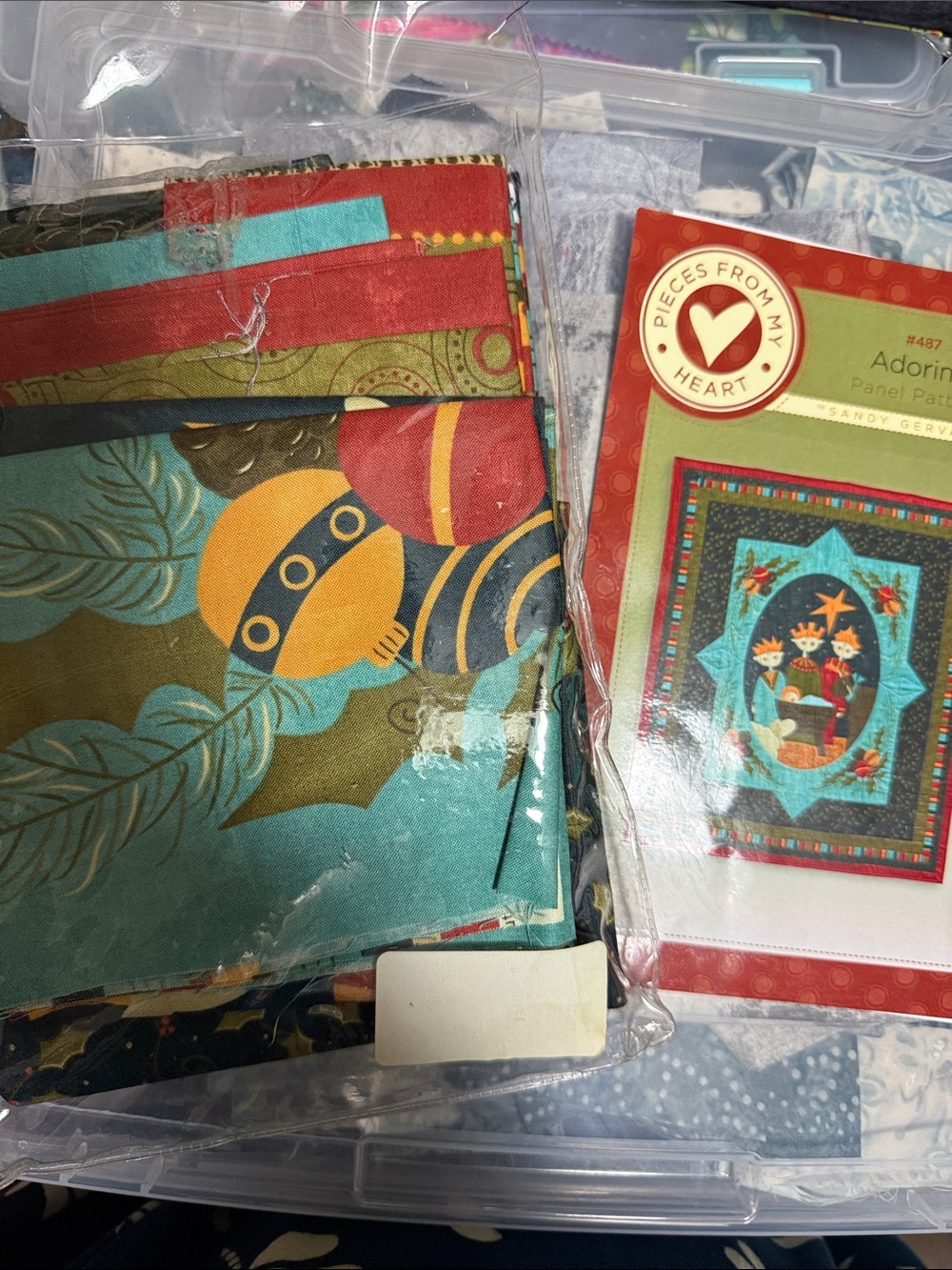 Quilt Fabric Panel Set in Teal, Red, Gold